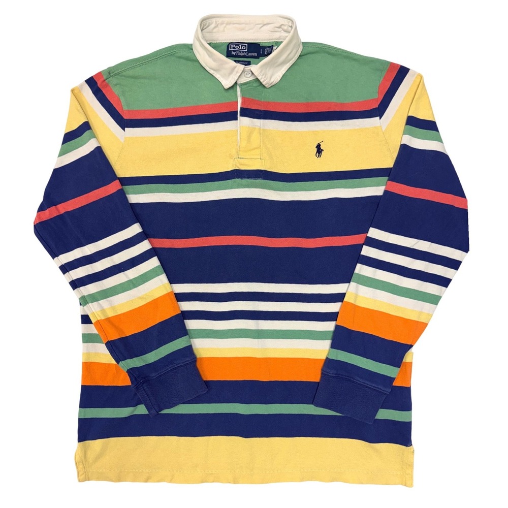Polo Ralph Lauren Mens Large Iconic Classic Striped Ivy Rugby Shirt Multi Color